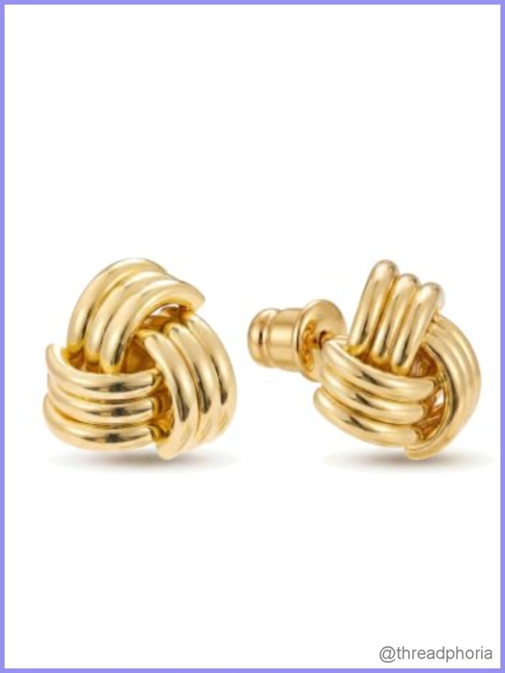 14K Gold Plated Stud Earrings - Triple Knot Dainty Huggie